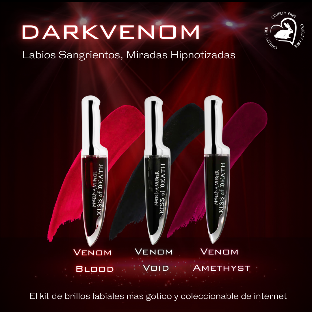 Darkvenom, Kit 3 Brillos labial tipo gotico--- Libre de crueldad animal