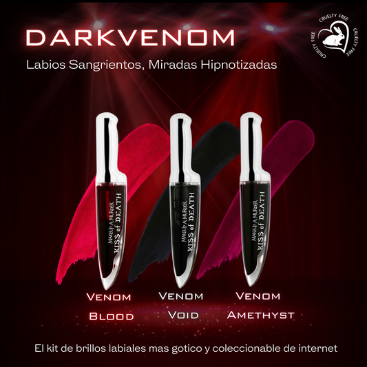 Darkvenom, Kit 3 Brillos labial tipo gotico--- Libre de crueldad animal